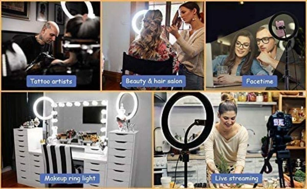 Ring Lights 10" Portable LED Selfie Lights (26cm) for Camera, Phone, TIK Tok, YouTube Video Shooting. Makeup Ring Light Foldable and Lightweight. 7 feet Long. 3 Color Modes LED Light